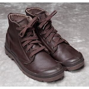 Palladium Pampa Mono Dark Brown Full Grain Leather Combat Boots Mens Size 9.5